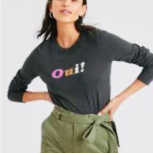 Banana Republic Oui Graphic Long Sleeve Top - Dark Gray